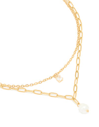Waterproof Gold Plated Stainless Steel Pearl Chain Layered Necklace - link has visual effect only