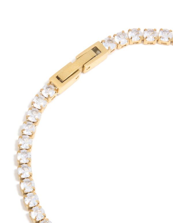 Waterproof Gold Plated Stainless Steel Cubic Zirconia Tennis Bracelet