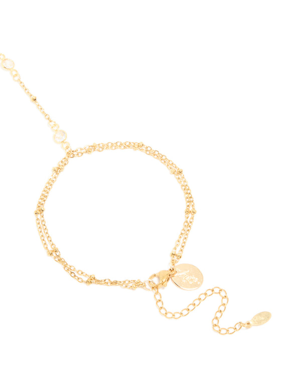 Waterproof Gold Plated Stainless Steel Cubic Zirconia Dainty Layered Hand Chain