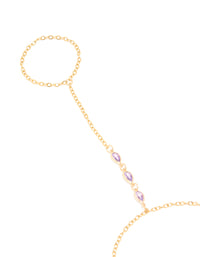 Waterproof Gold Plated Stainless Steel Cubic Zirconia Hand Chain - link has visual effect only