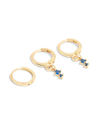 Gold Plated Dainty Blue Cubic Zirconia Hoop Earrings 3-Pack - link has visual effect only