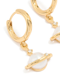 Gold Plated Pearl Planet Mini Earrings - link has visual effect only