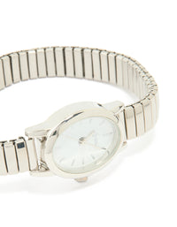 Silver Mini Oval Stretch Watch - link has visual effect only