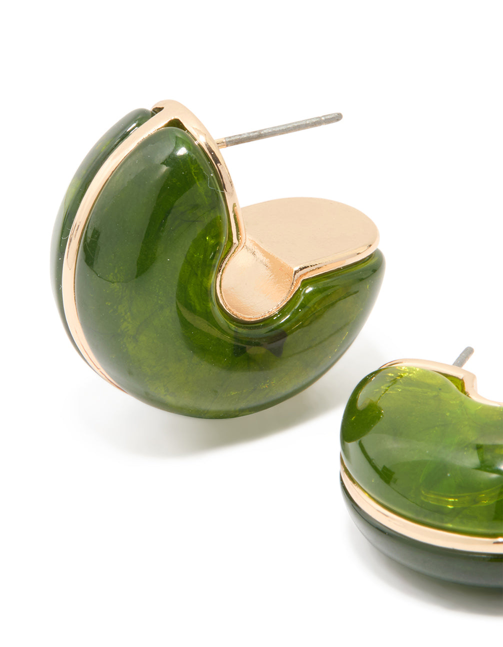 Gold Green Acrylic Small C-Hoop Earrings
