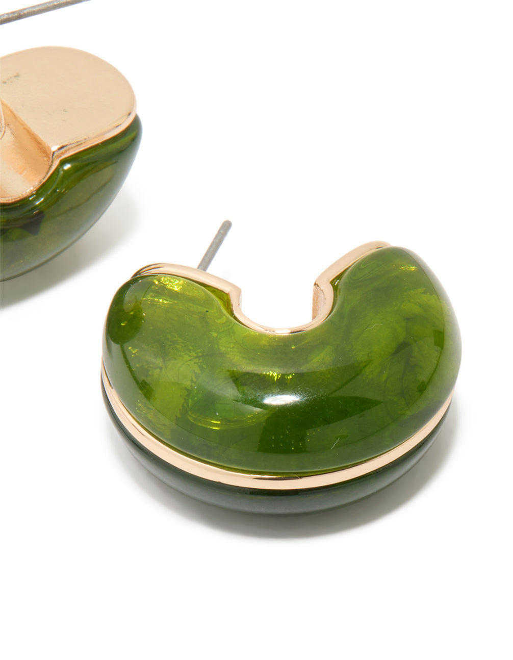Gold Green Acrylic Small C-Hoop Earrings