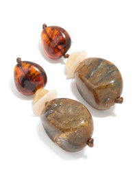 Brown & Cream Acrylic Stone Mixed Size Drop Earrings - link has visual effect only