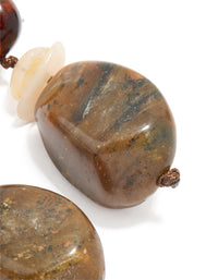 Brown & Cream Acrylic Stone Mixed Size Drop Earrings - link has visual effect only