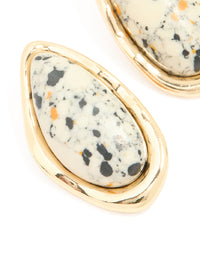 Gold Stone Oval Stud Earrings - link has visual effect only