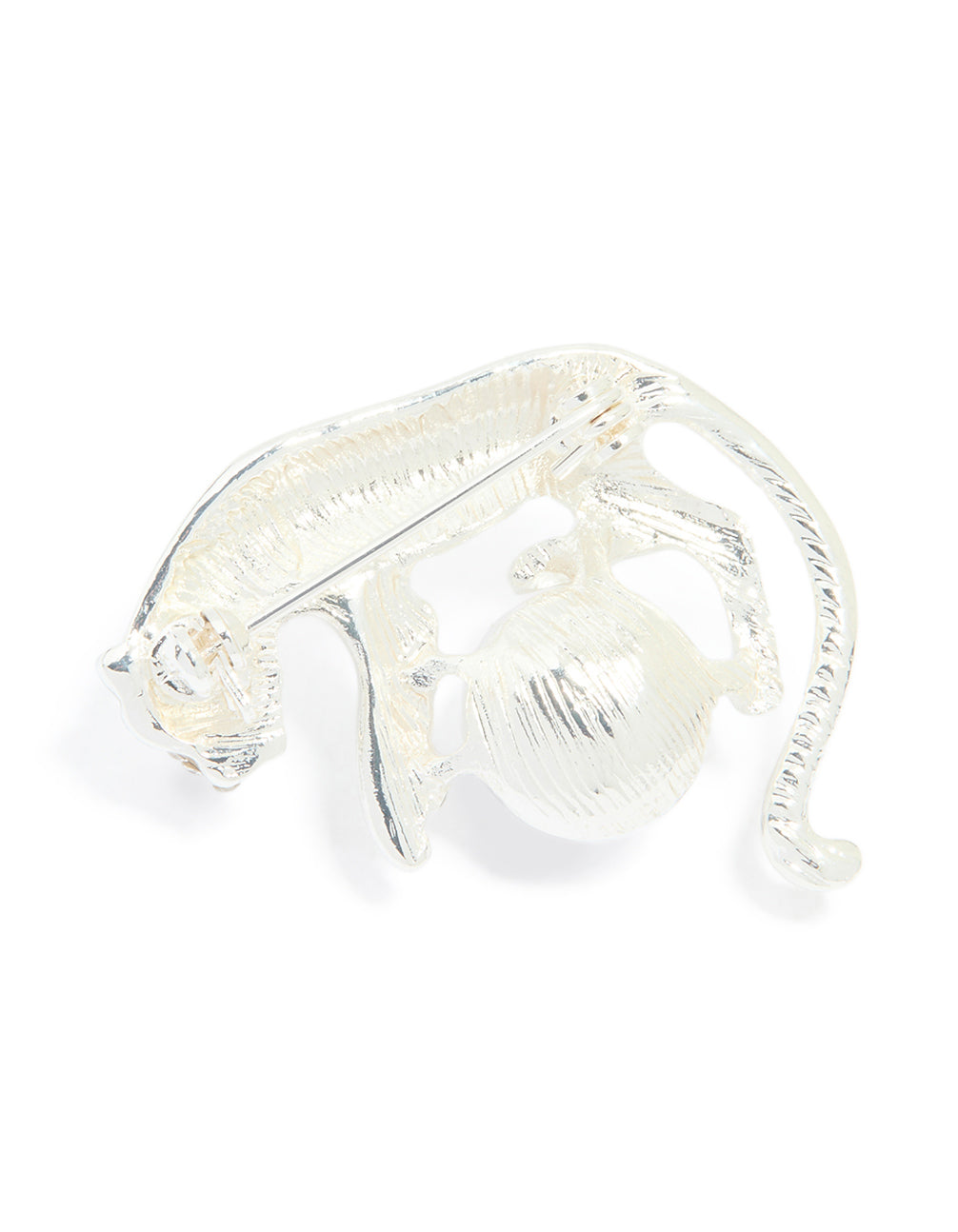 Silver Diamante Jaguar & Pearl Brooch