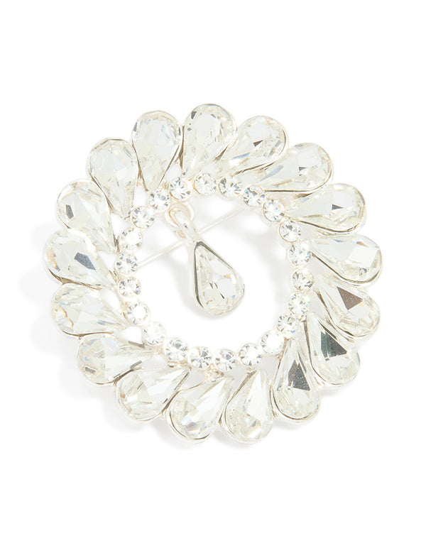 Silver Circular Diamante Drop Brooch