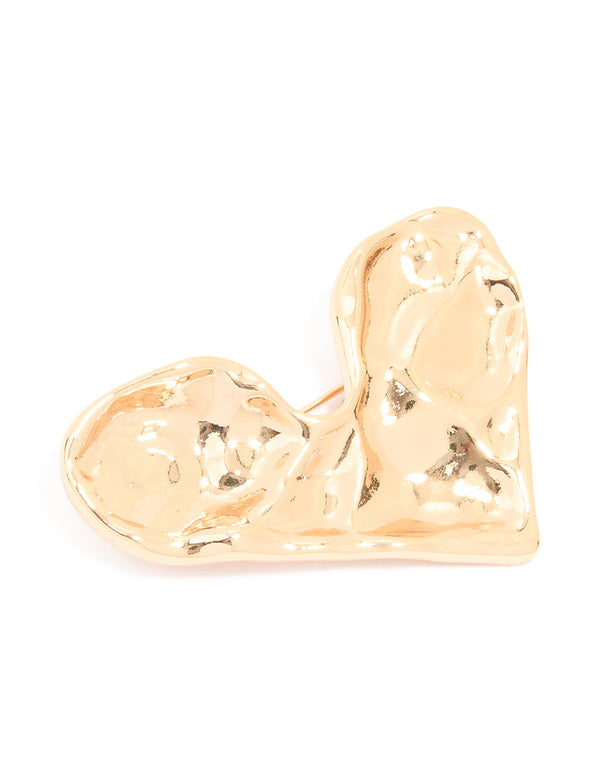 Gold Molten Large Heart Brooch