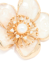 Gold Enamel Large Floral Brooch - link has visual effect only