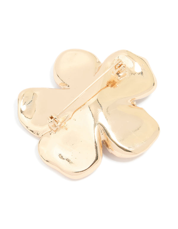 Gold Enamel Large Floral Brooch