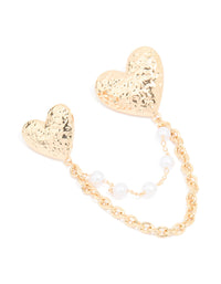 Gold Textured Double Heart Chain Brooch - link has visual effect only