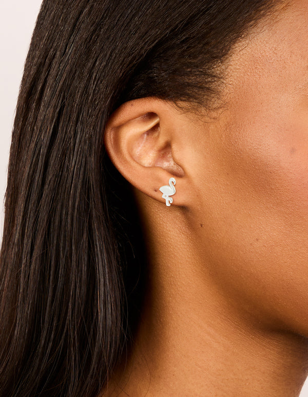 Sterling Silver Flamingo Stud Earrings