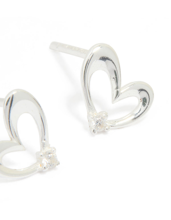 Sterling Silver Cubic Zirconia Heart Stud Earrings