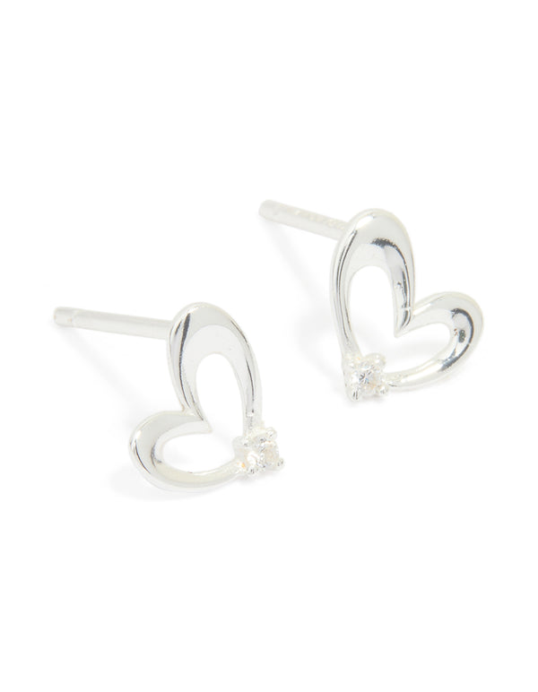 Sterling Silver Cubic Zirconia Heart Stud Earrings