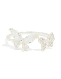 Sterling Silver Cubic Zirconia Adjustable Butterfly Ring - link has visual effect only