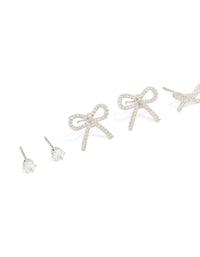Silver Bow & Classic Stud Earrings 3-Pack - link has visual effect only