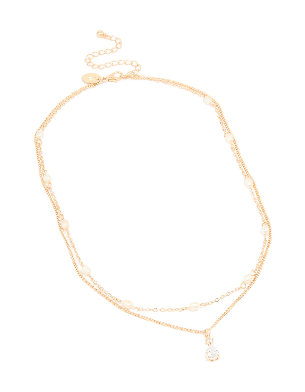 Gold Plated Freshwater Pearl & Diamante Layered Necklace