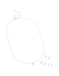 Silver Diamante Butterfly Necklace & Stud Earrings 3-Pack Set - link has visual effect only