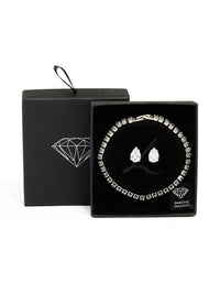 Silver Cubic Zirconia Earrings & Tennis Bracelet Set - link has visual effect only