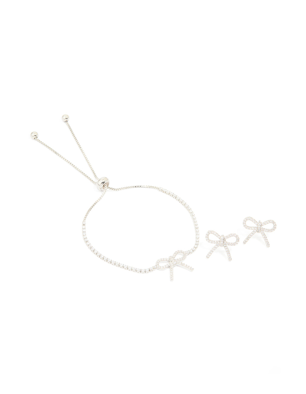 Silver Diamante Bow Toggle Bracelet & Earrings Set