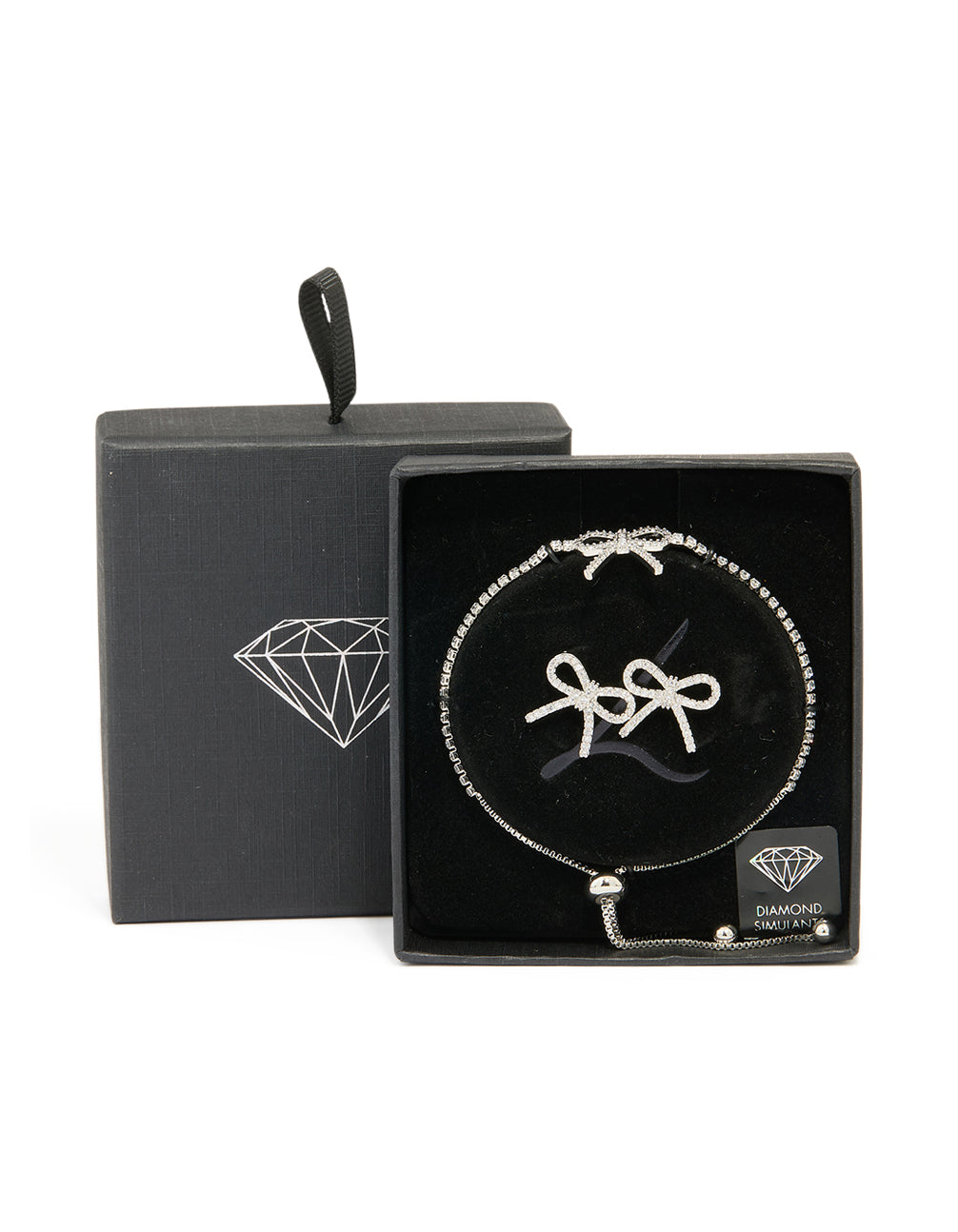 Silver Diamante Bow Toggle Bracelet & Earrings Set