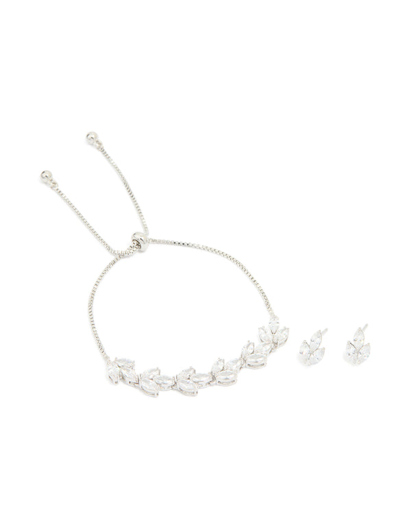 Silver Diamante Vine Toggle Bracelet & Earrings Set