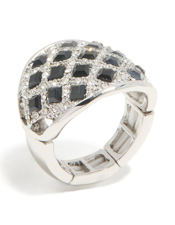 Silver Mini Black Triangles Ring