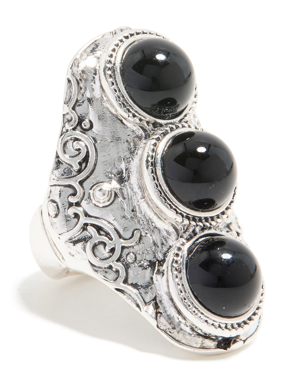 Silver Black Circle Trio Ring