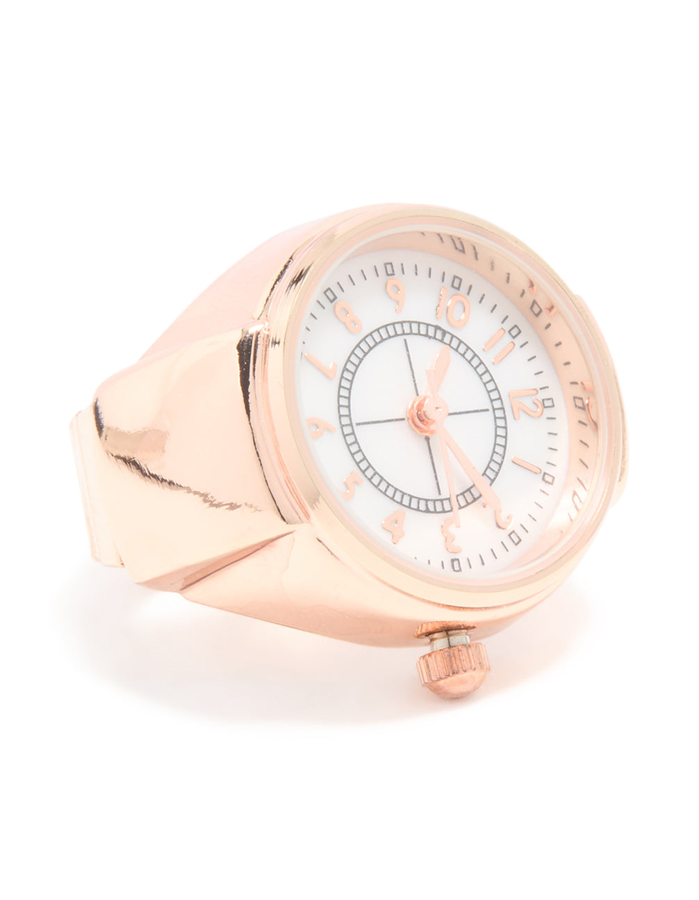 Discover this statement watch ring in rose gold featuring numbers close up view
