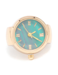 Gold Statement Blue Watch Ring - link has visual effect only