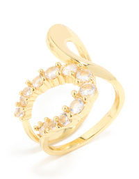 Featuring a waterproof gold plated stainless steel opposite cubic zirconia swirl ring side detail view - link has visual effect only