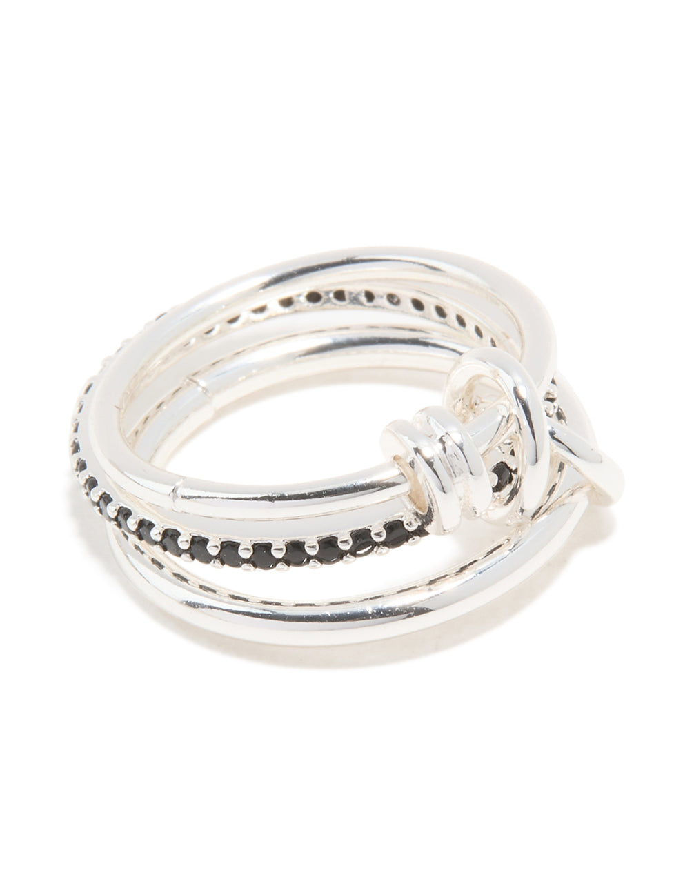 Silver Plated Black Cubic Zirconia Stacked Rondell Ring