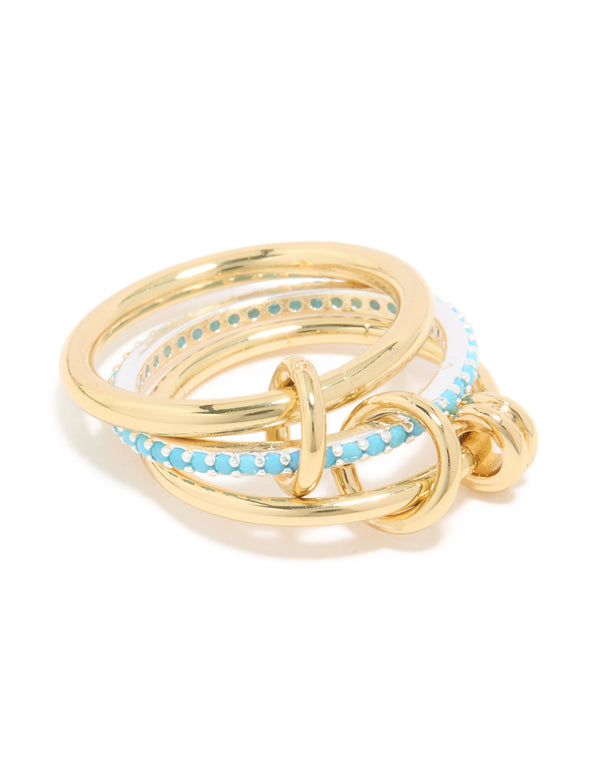 Gold Plated & Blue Coated Metal Stacked Ring