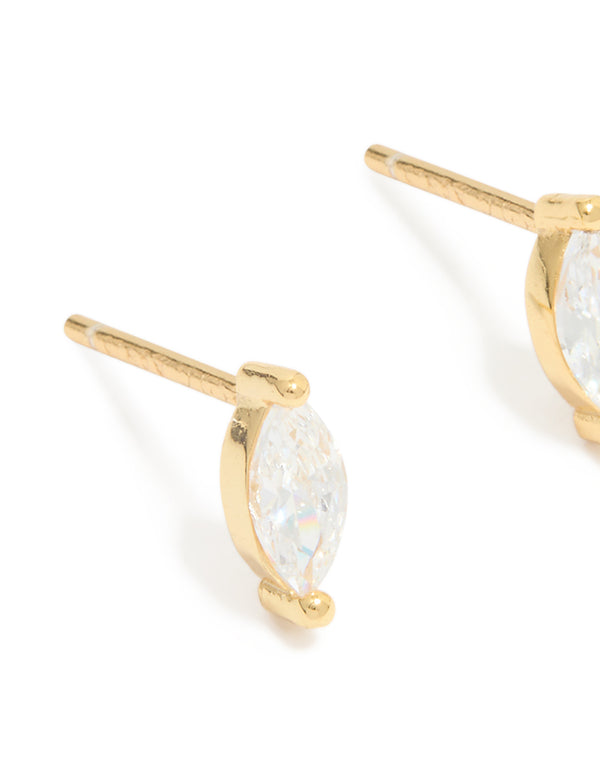 Gold Plated Sterling Silver Cubic Zirconia Marquise Earrings