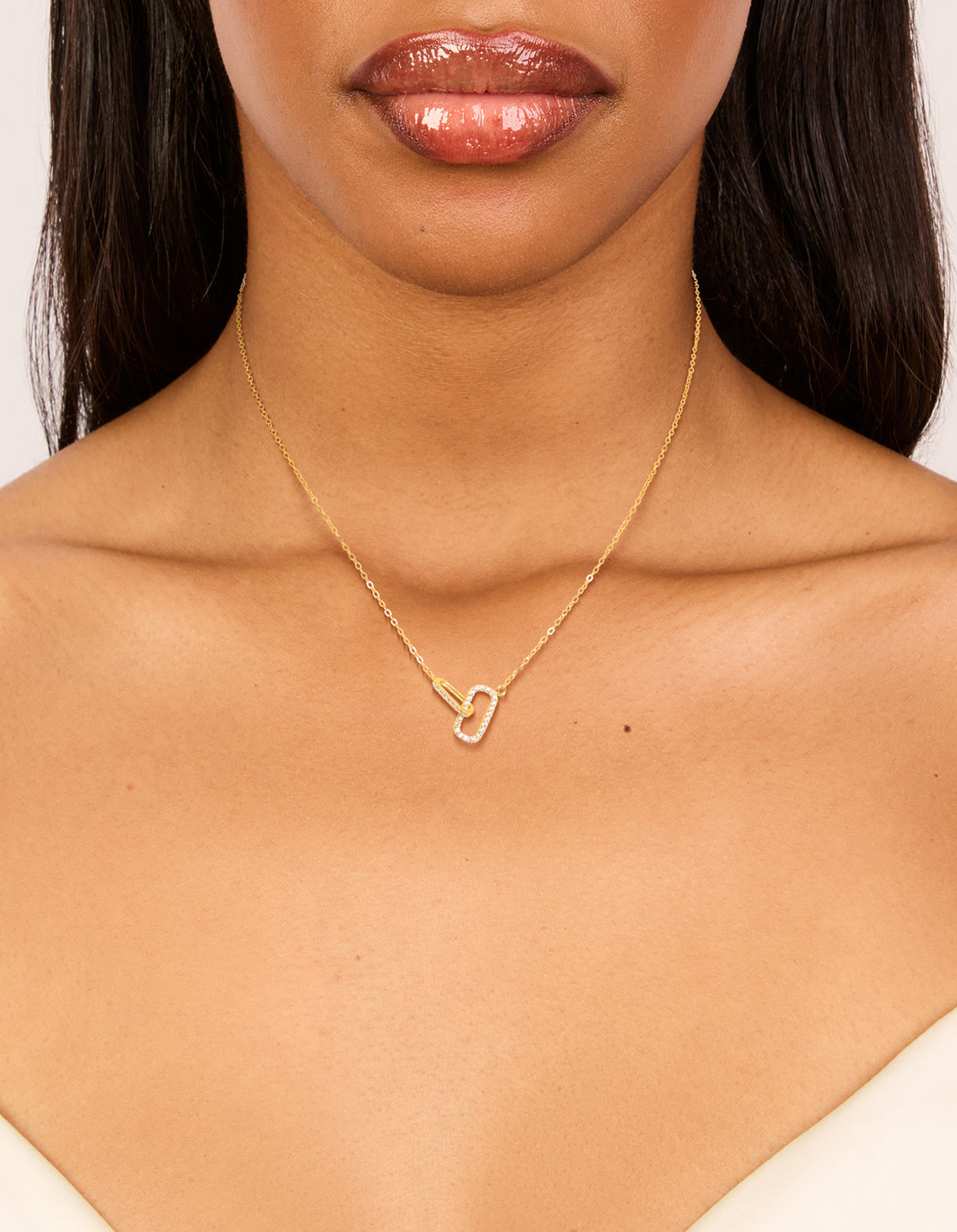 Gold Plated Sterling Silver Cubic Zirconia Oval Link Necklace