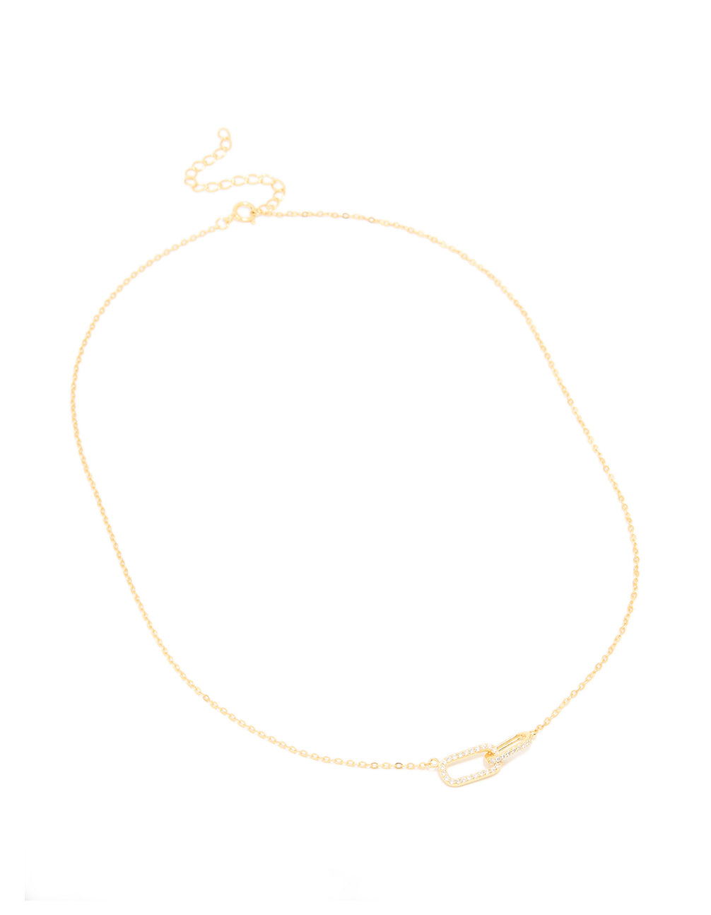 Gold Plated Sterling Silver Cubic Zirconia Oval Link Necklace