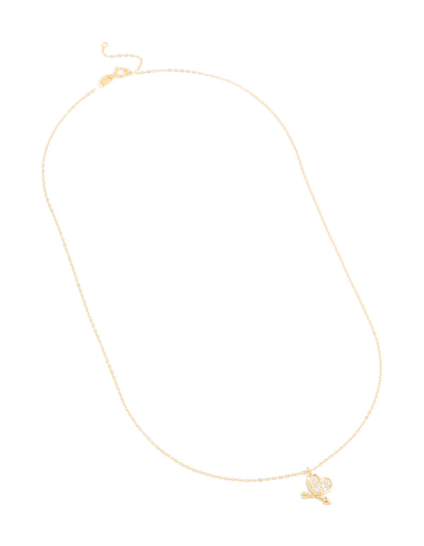 Gold Plated Sterling Silver Cubic Zirconia Heart Arrow Necklace