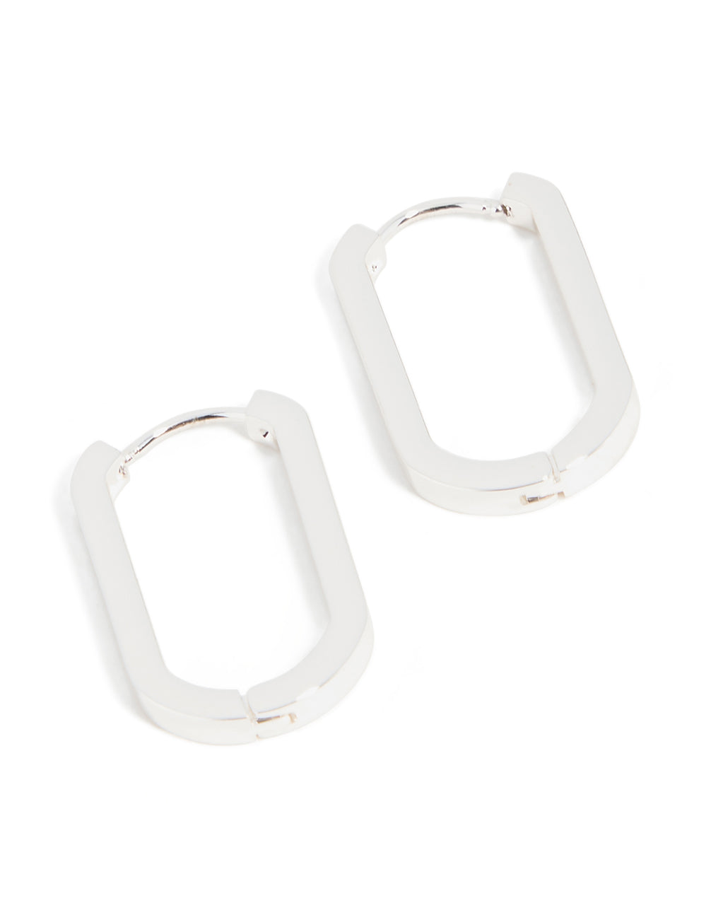 Waterproof stainless steel oblong hoop earrings in silver front view
