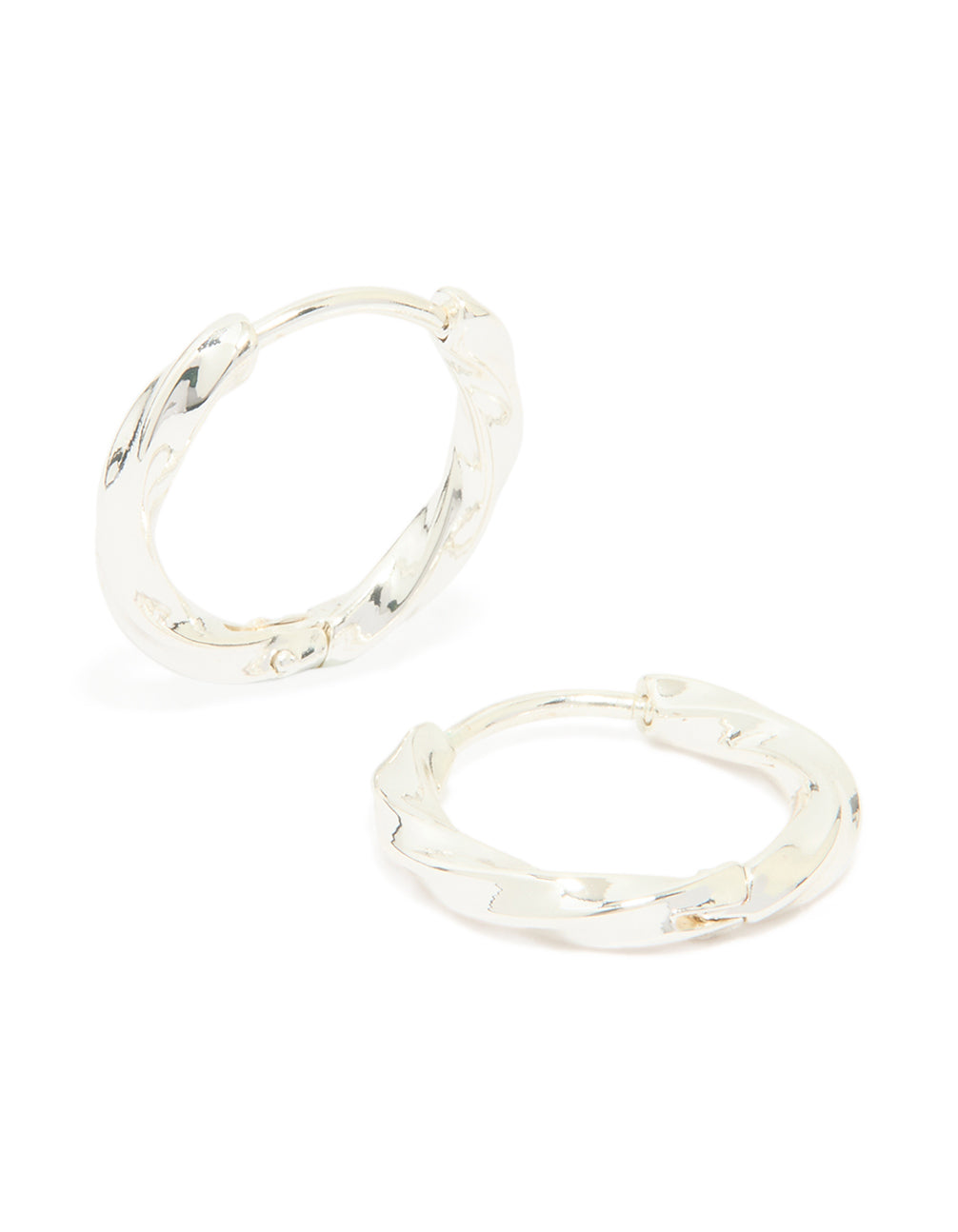 Elegant waterproof stainless steel twisted hoop earrings in silver front view