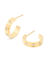 Waterproof Gold Plated Stainless Steel Cubic Zirconia Square Hoop Earrings - link has visual effect only