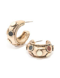 Antique Gold Enamel Circles Hoop Earrings - link has visual effect only