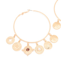 Gold Disc Charm Hoop Earrings - link has visual effect only