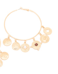 Gold Disc Charm Hoop Earrings - link has visual effect only