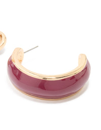 Gold Burgundy Enamel Hoop Earrings - link has visual effect only