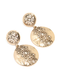 Gold Diamante Round Drop Earrings - link has visual effect only