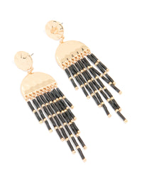 Gold Black Beaded Fountain Drop Earrings - link has visual effect only