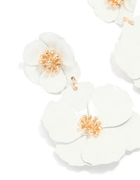 Gold White Coated Metal Flower Drop Earrings - link has visual effect only